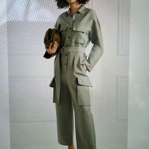 Army Green Linda Belted Brushed-Twill Cargo Jumpsuit